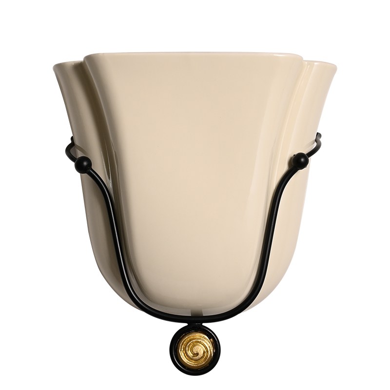 Modern Ceramic Cup Wall Sconce with Brass Accent - 01 01-white-background-ceramic-cup-wall-sconce-cream-white