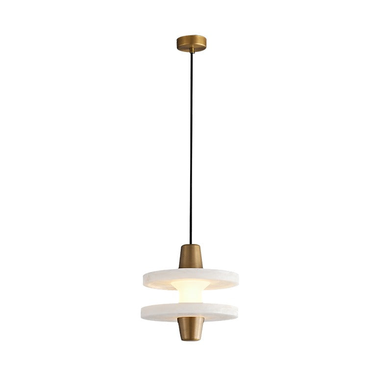 Modern Alabaster Disc Pendant Light - 01 01-white-background-double-antique-brass
