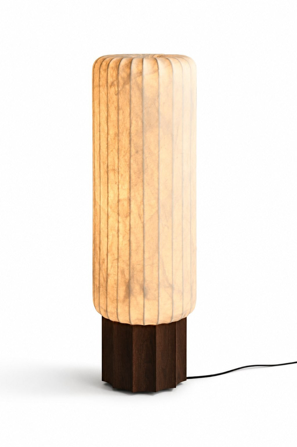 Modern Mulberry Silk Cylinder Table and Floor Lamp with Walnut Wood-Grain Base - 01 01-white-background-floor-lamp