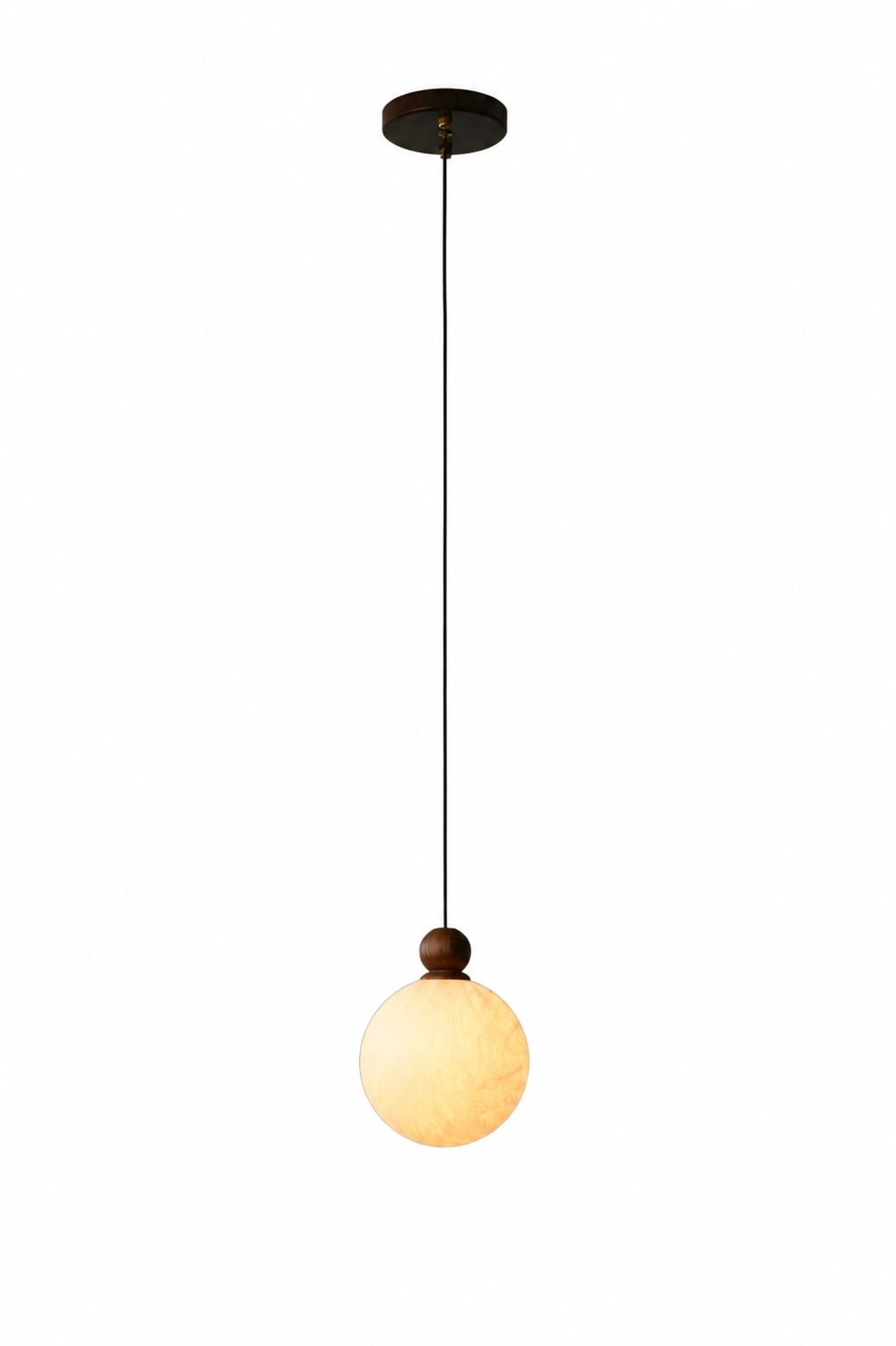 Modern Mulberry Silk Globe Pendant Light in Dark Walnut - 01 01-white-background-globe-pendant