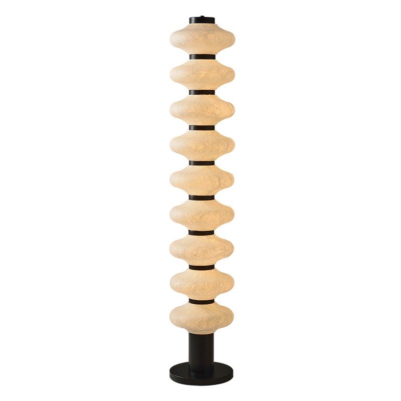 Modern Mulberry Silk Stacked Floor Lamp in Matte Black and White - 01 01-white-background-stacked-floor-lamp