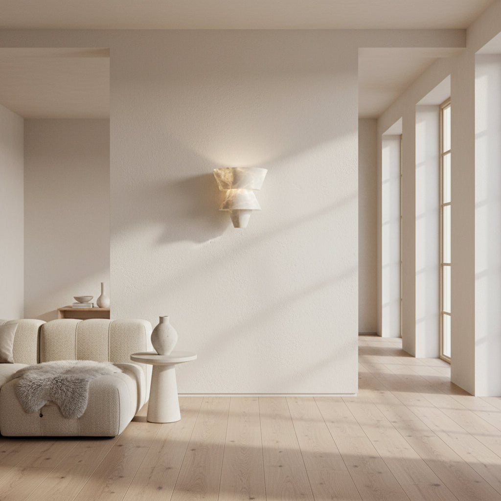 Modern Alabaster Tiered Wall Sconce - 01 01-white-background