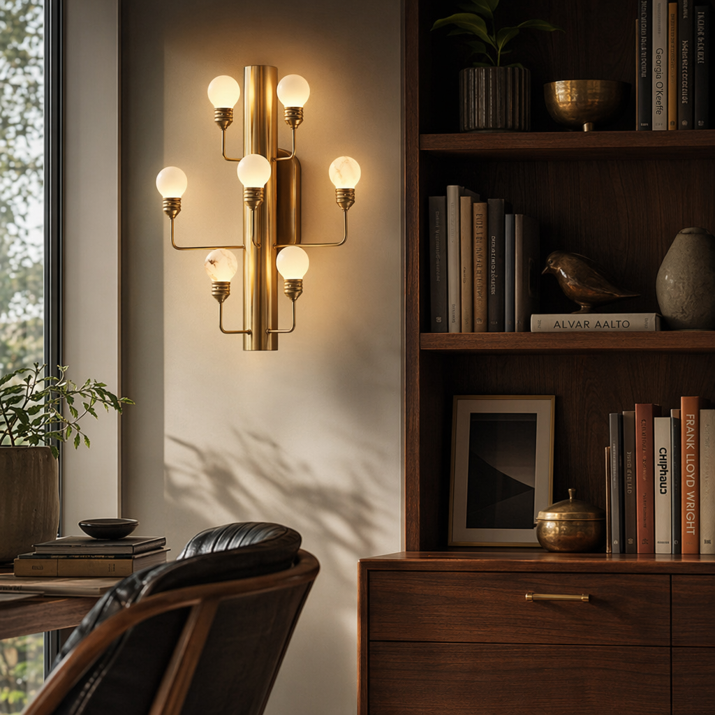 Modern Alabaster Wall Sconce in Natural Brass - product image 02