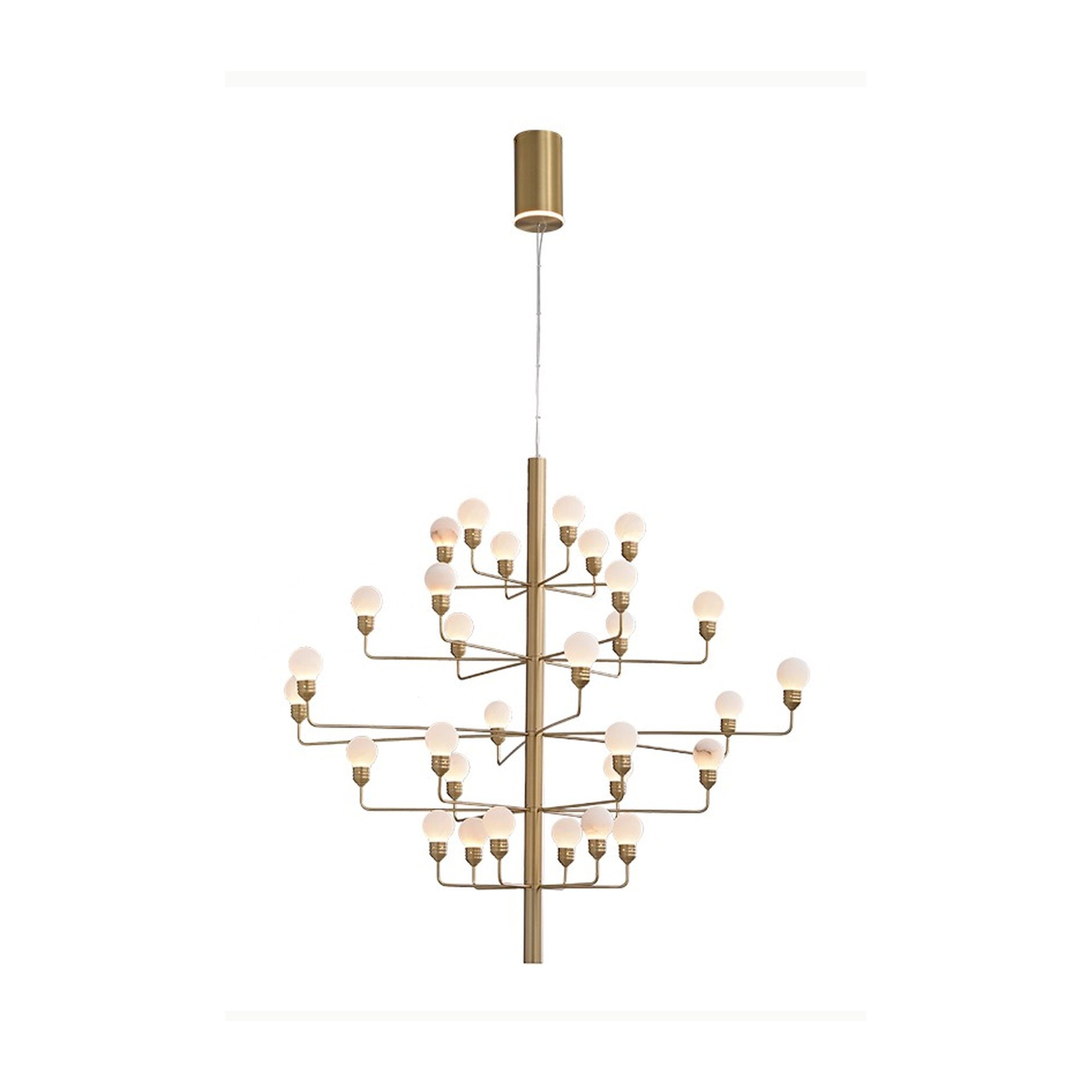 Modern Spanish Alabaster Branch Chandelier in Natural Brass - enlarged white background main image