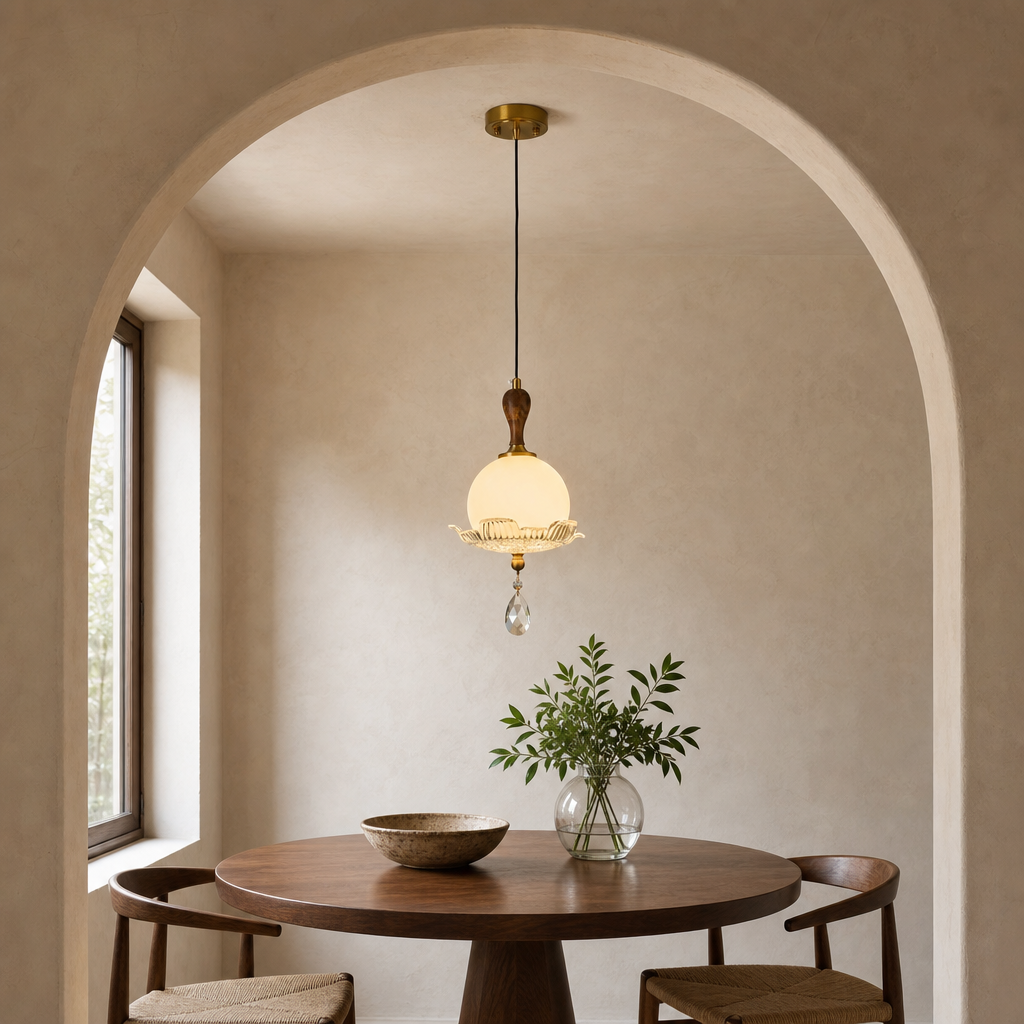 Arabelle Pendant A centered above a round dining table