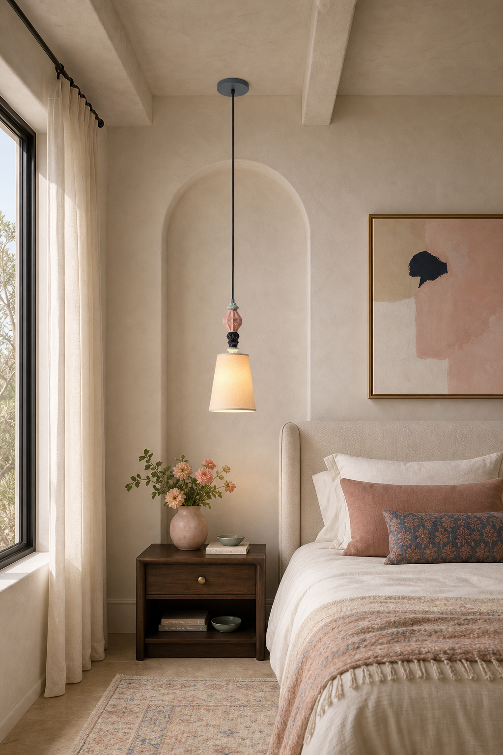 Fog-Glaze Pink Ceramic Mini Pendant bedroom bedside color wide