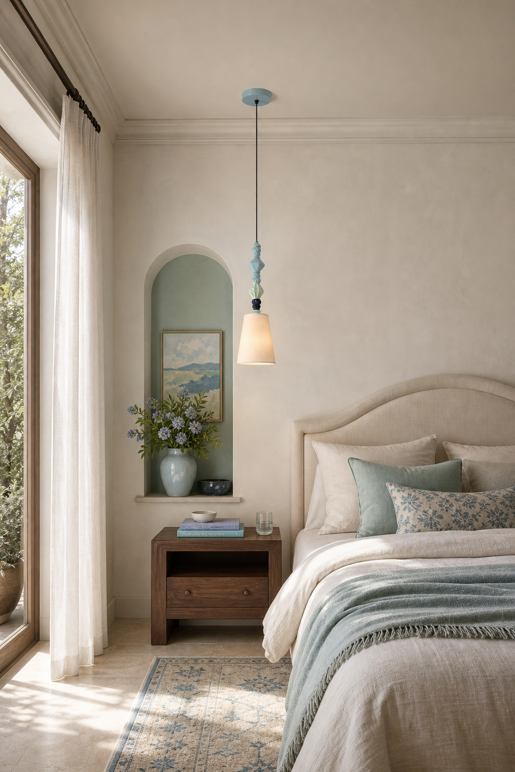 Cloud-Glaze Blue Ceramic Mini Pendant bedroom bedside color wide