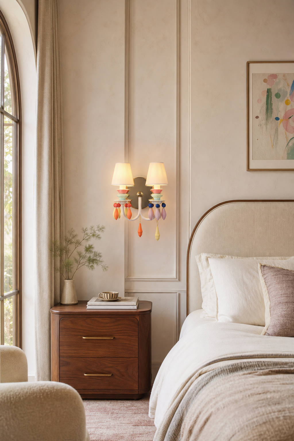 Pastel Ceramic Two-Light Wall Sconce bedroom bedside wide