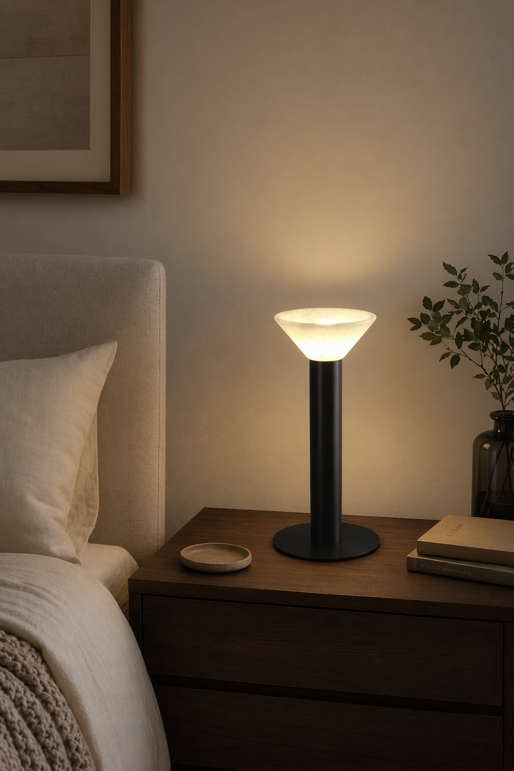 Modern Alabaster Bowl LED Table Lamp - 02 02-bedroom-nightstand-wide