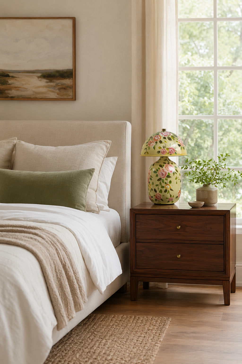 Modern Patterned Mushroom Table Lamp - generated workflow 02 02-bedroom-wide-daylight