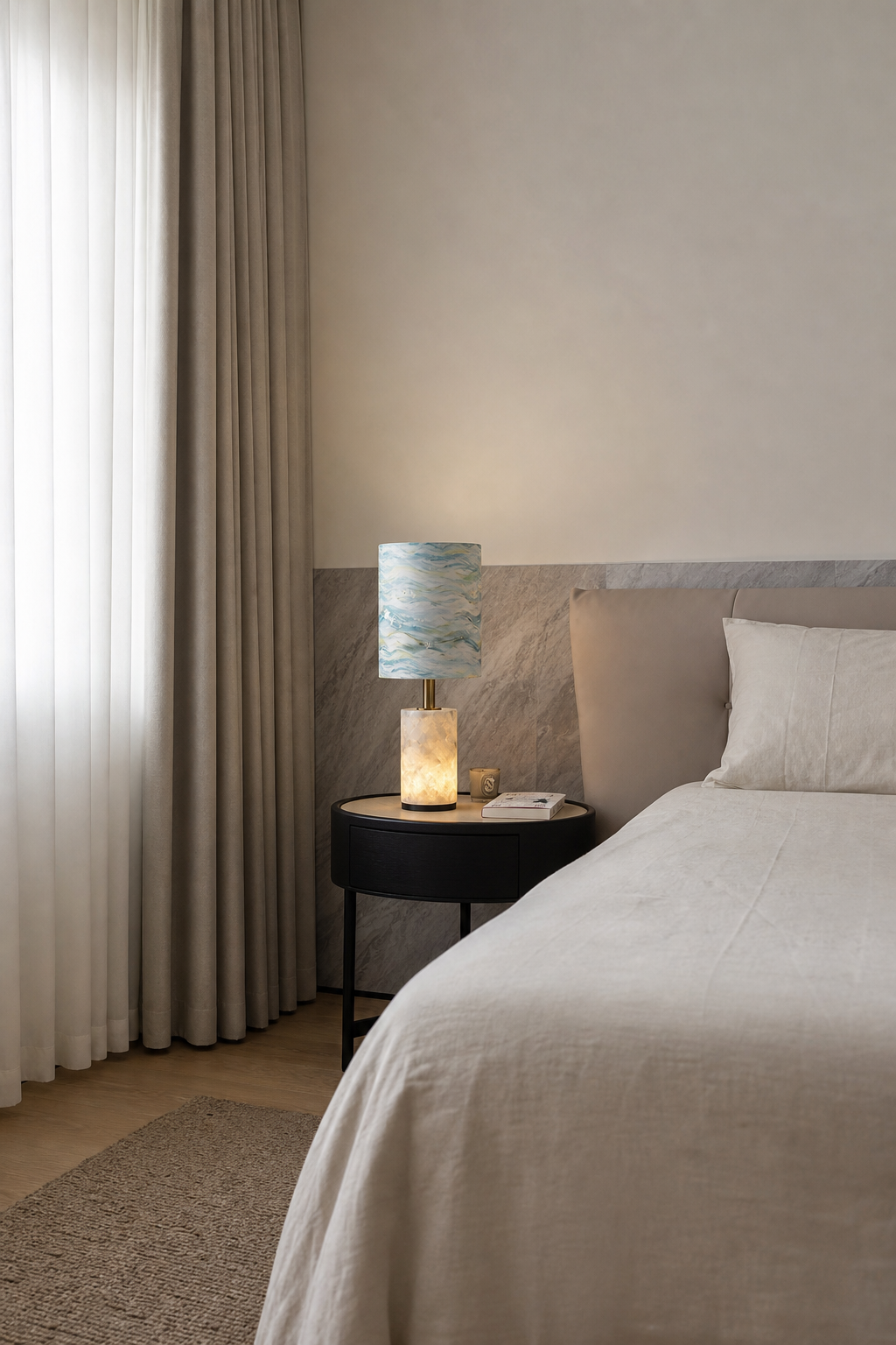 Modern Natural Stone Fabric Shade Table Lamp - generated main 02 02-bedroom-wide