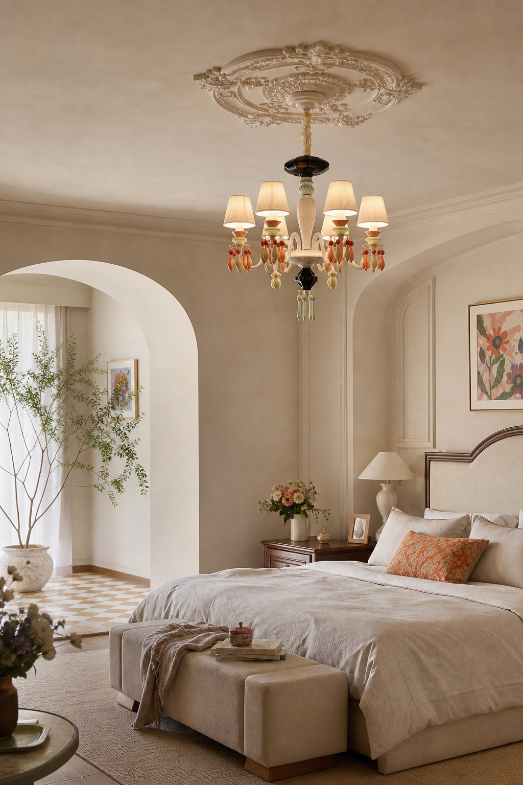 Pastel Ceramic Single-Tier Chandelier bedroom wide