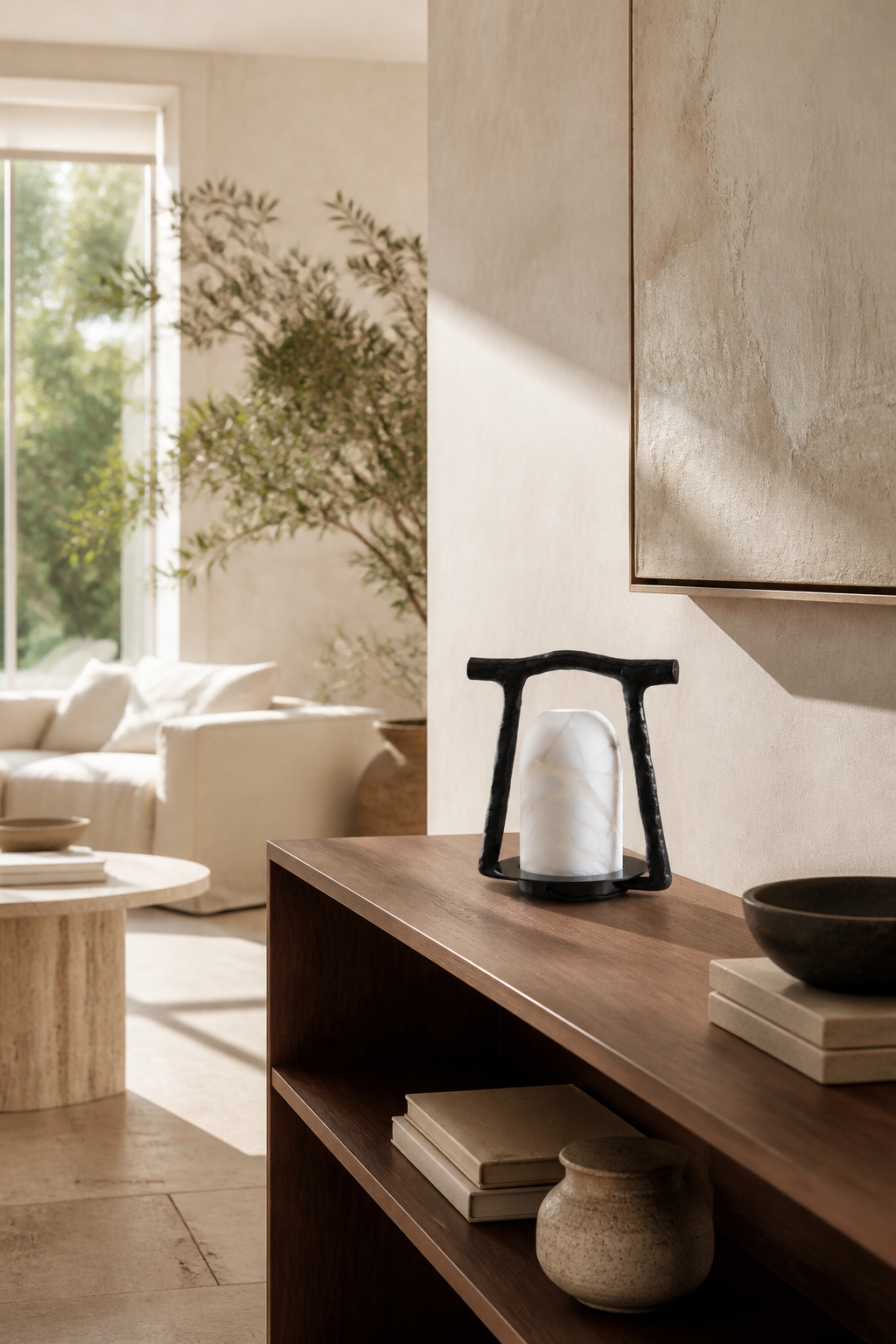 Sculptural Alabaster and Cast Brass Table Lamp — daylight living wide