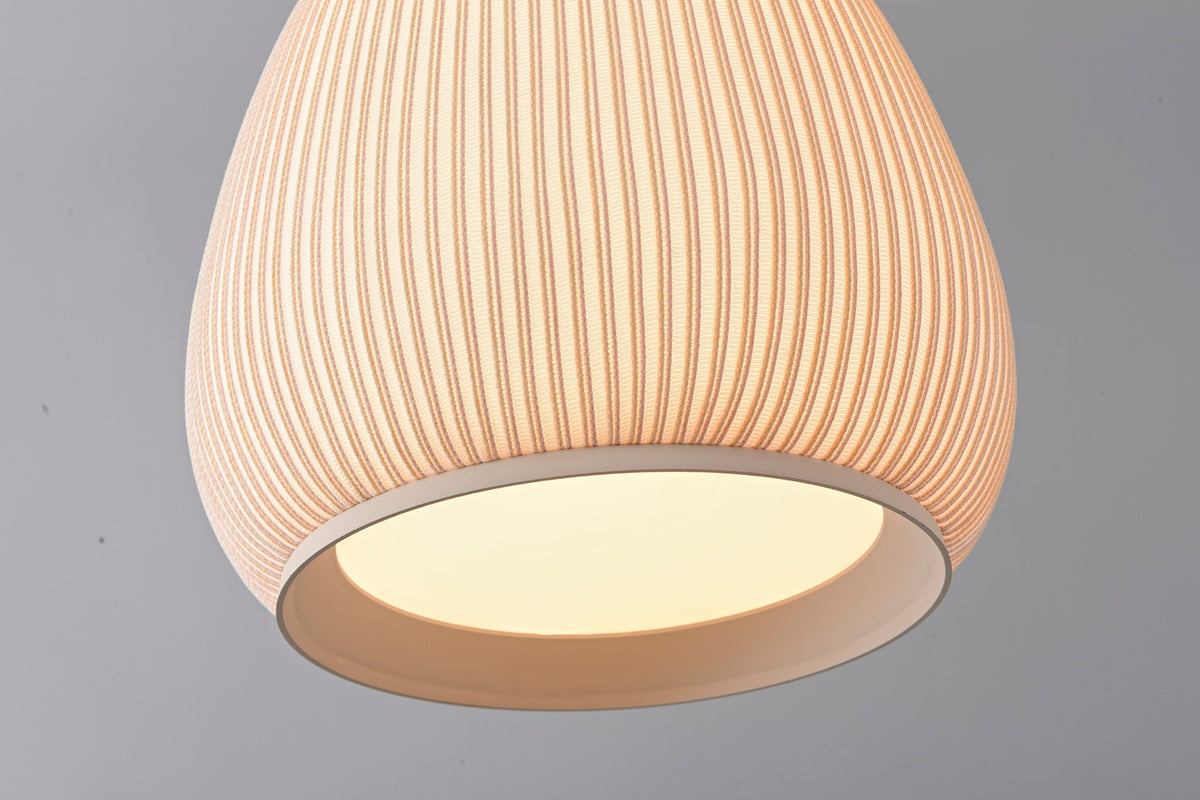 Modern Ribbed Dome Pendant Light — illuminated tall shade and diffuser detail