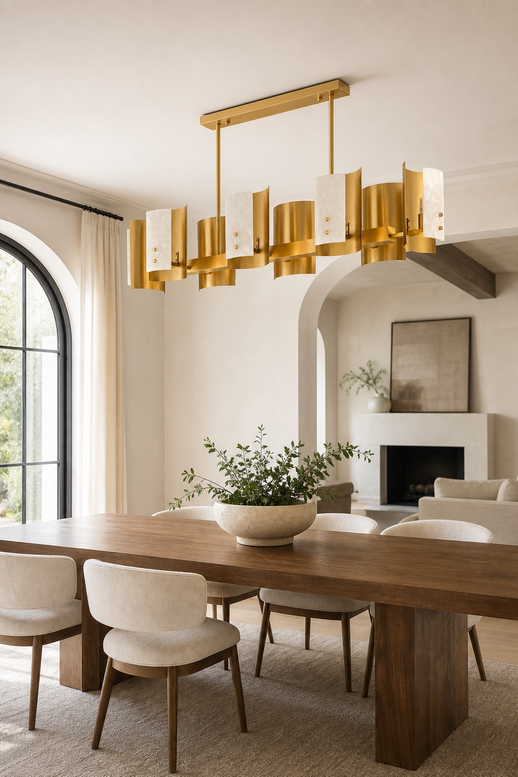 Modern Brushed Brass Alabaster Linear Chandelier - generated main 02 02-dining-or-living-wide