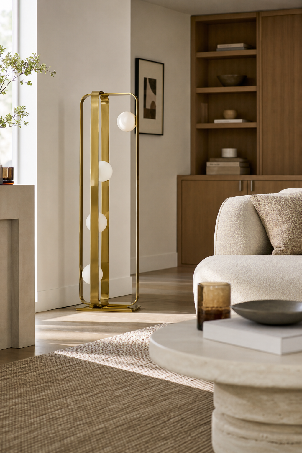 Modern Champagne Gold Globe Floor Lamp - generated main 02 02-dining-or-living-wide
