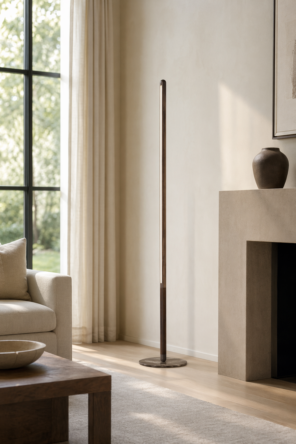 Modern Walnut LED Floor Lamp with Marble Base - generated main 02 02-dining-or-living-wide