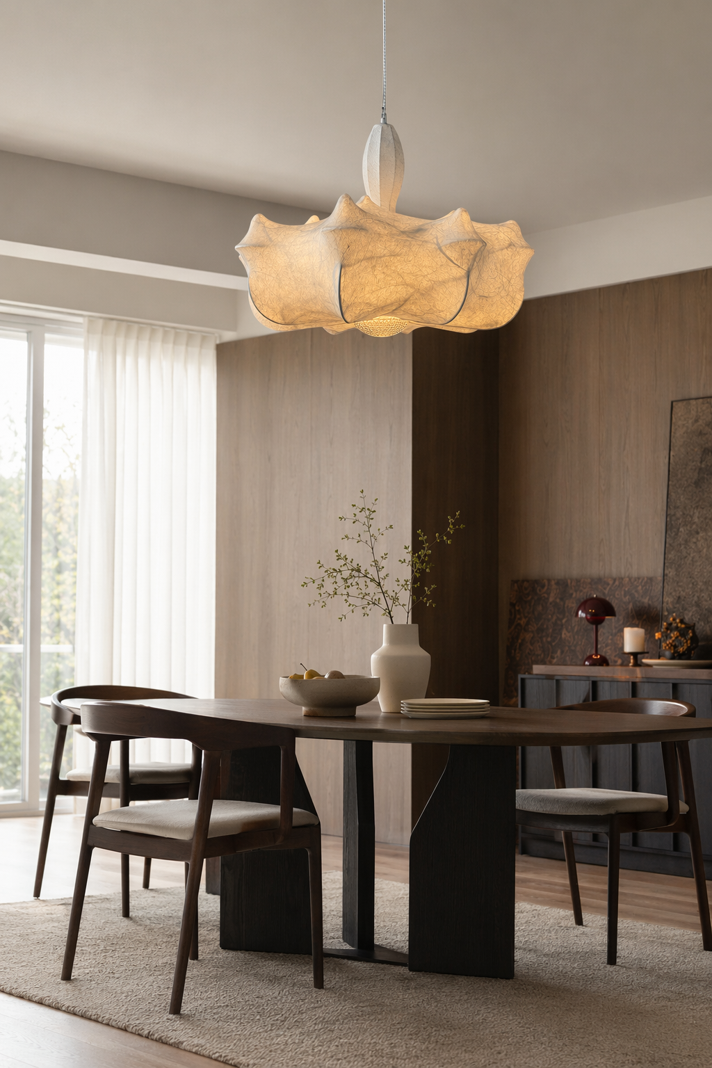 Modern Wavy Silk Chandelier - generated workflow 02 02-dining-room-wide-daylight