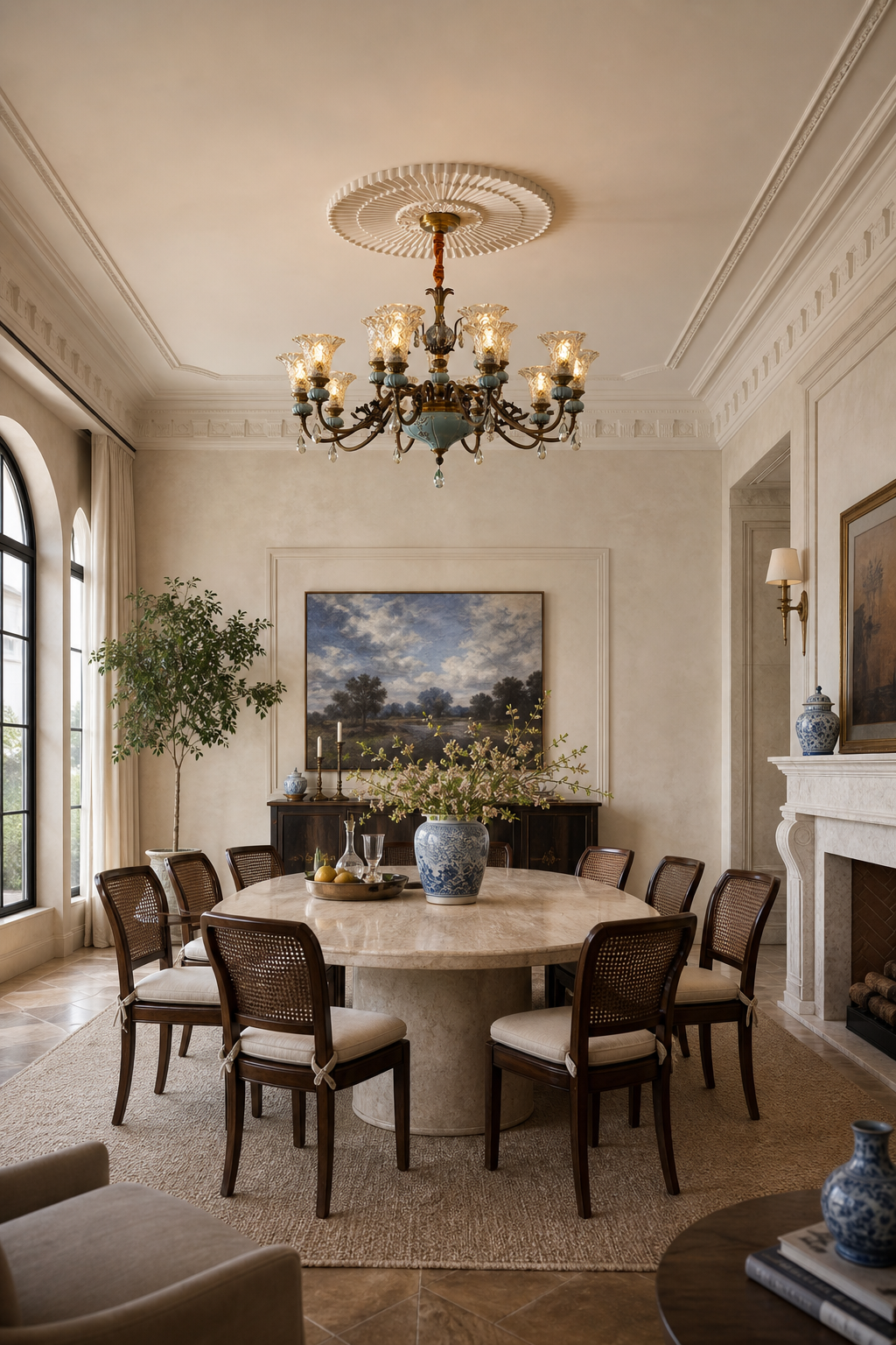 Blue Glazed Ceramic Two-Tier Chandelier dining room wide