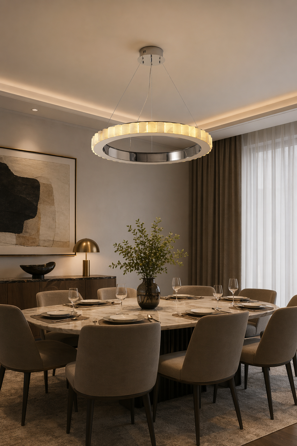 Modern Alabaster Ring LED Pendant Chandelier - 02 02-dining-table-wide