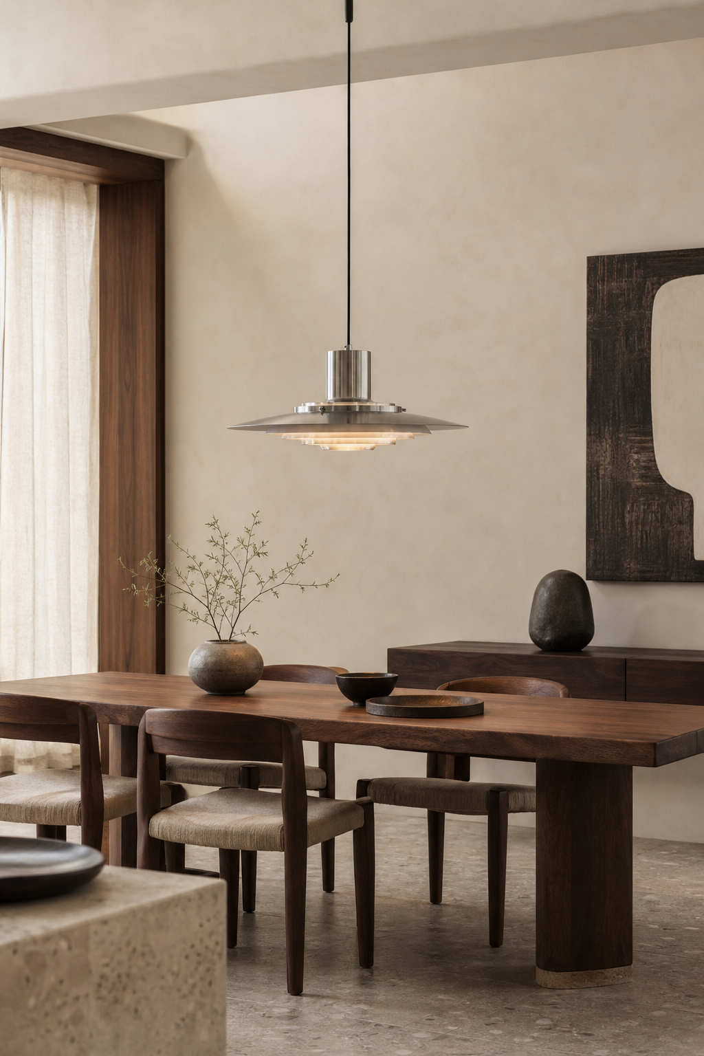Layered Brushed Metal Pendant Light dining wide