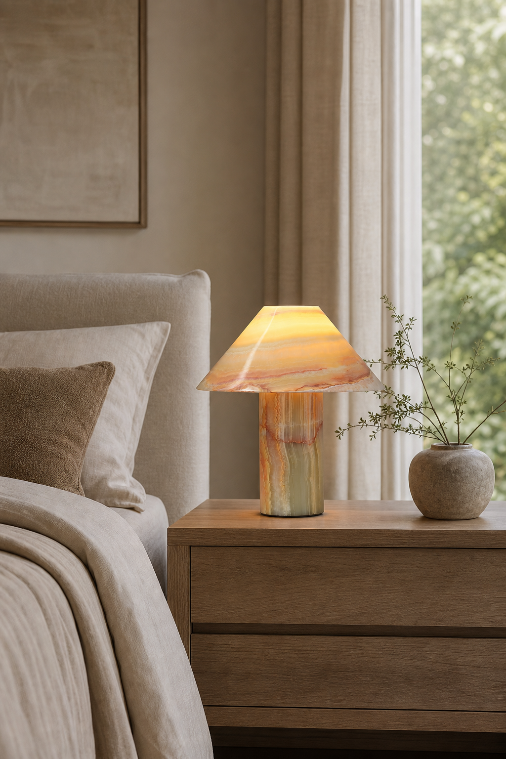 Modern Onyx Mushroom Table Lamp - 02 02-generated-bedroom-scene