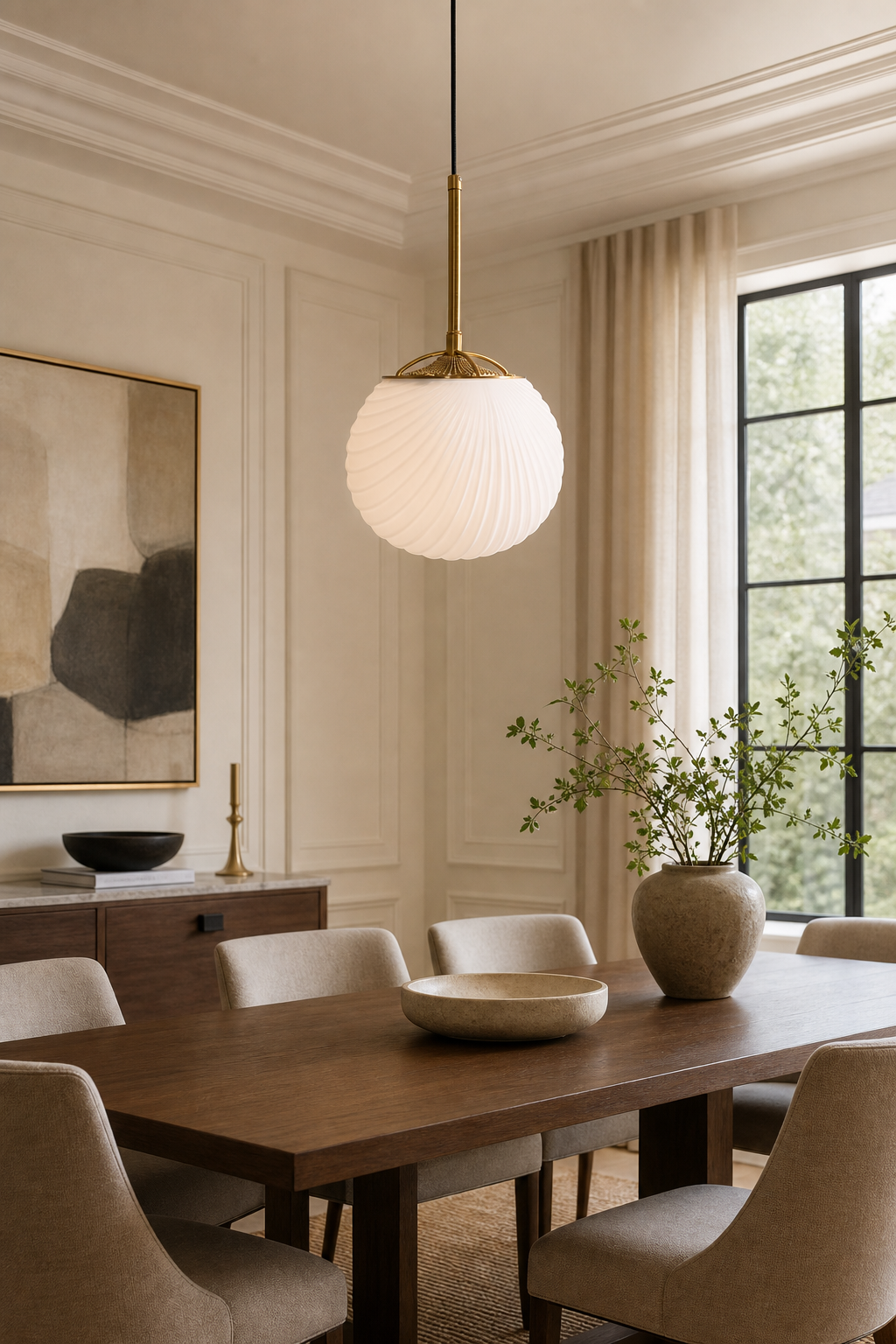 Modern Ribbed Glass Globe Pendant Light - 02 02-generated-dining-scene