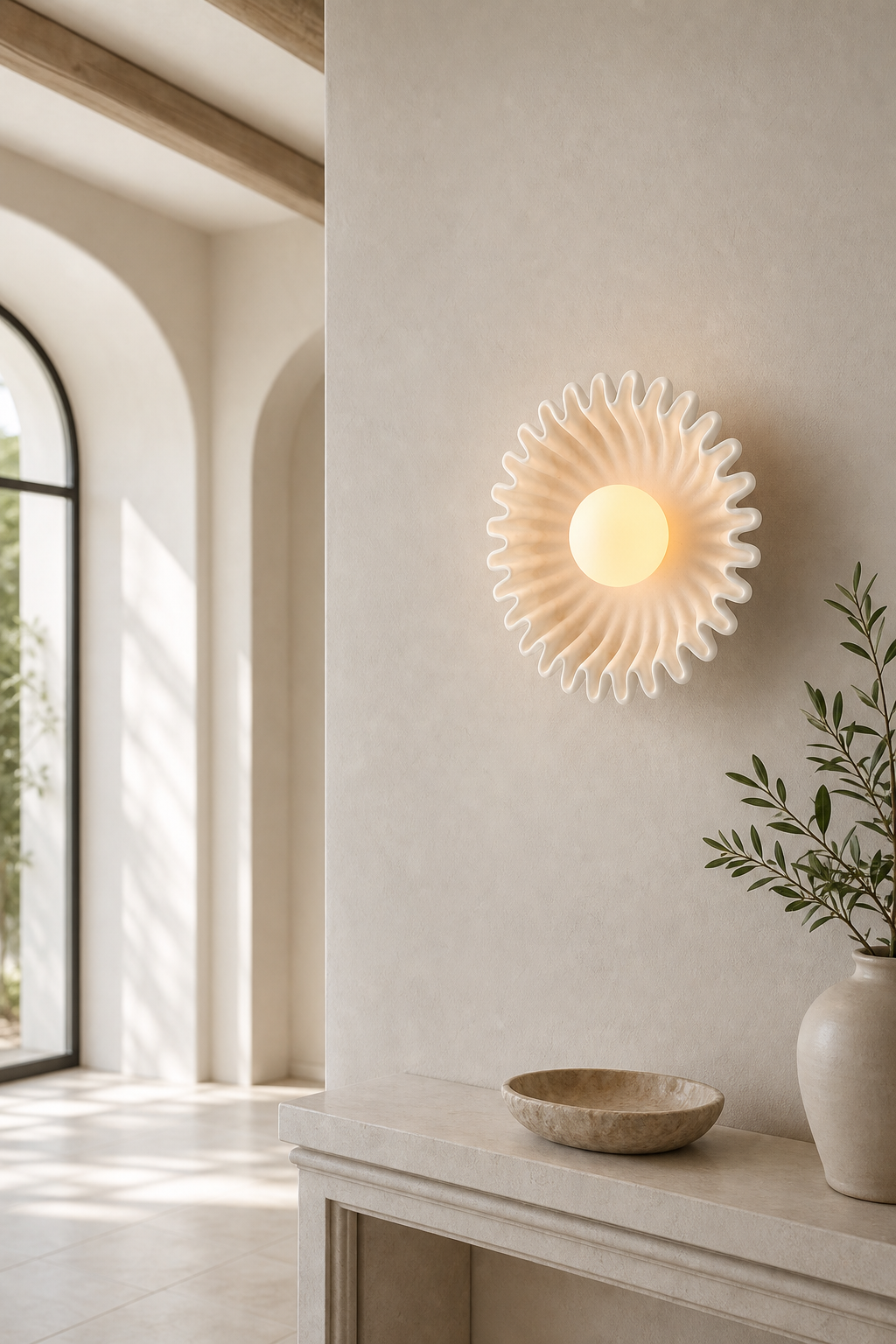 Modern Sunburst Ripple Wall Sconce - 02 02-generated-hallway-scene