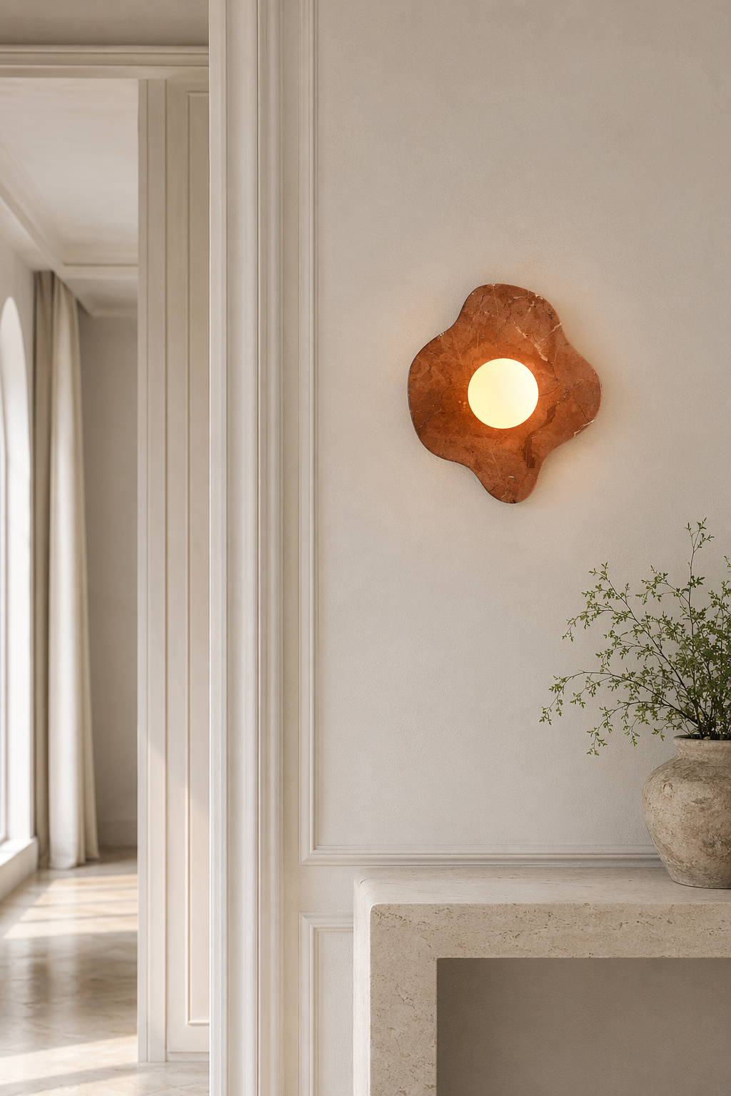 Modern Four-Lobed Stone Wall Sconce - 02 02-generated-hallway-scene