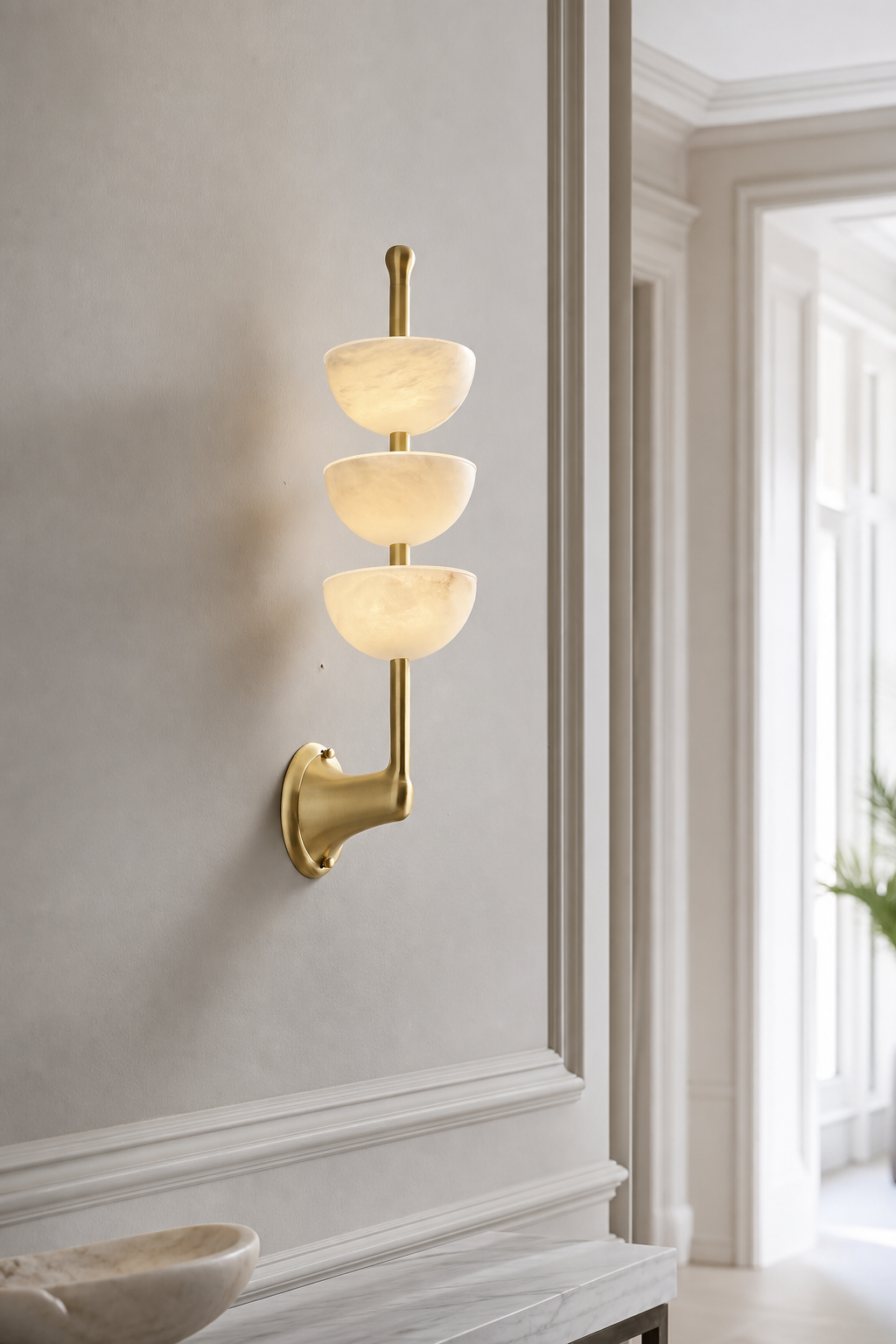 Modern Triple Stone Bowl Wall Sconce - 02 02-generated-hallway-scene