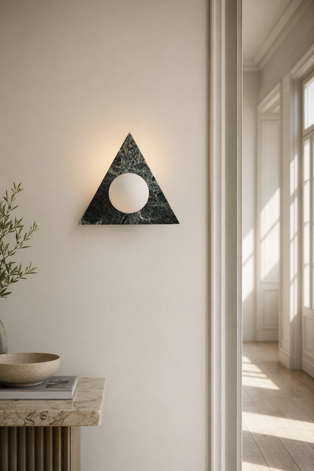 Modern Triangle Marble Wall Sconce - 02 02-generated-hallway-scene