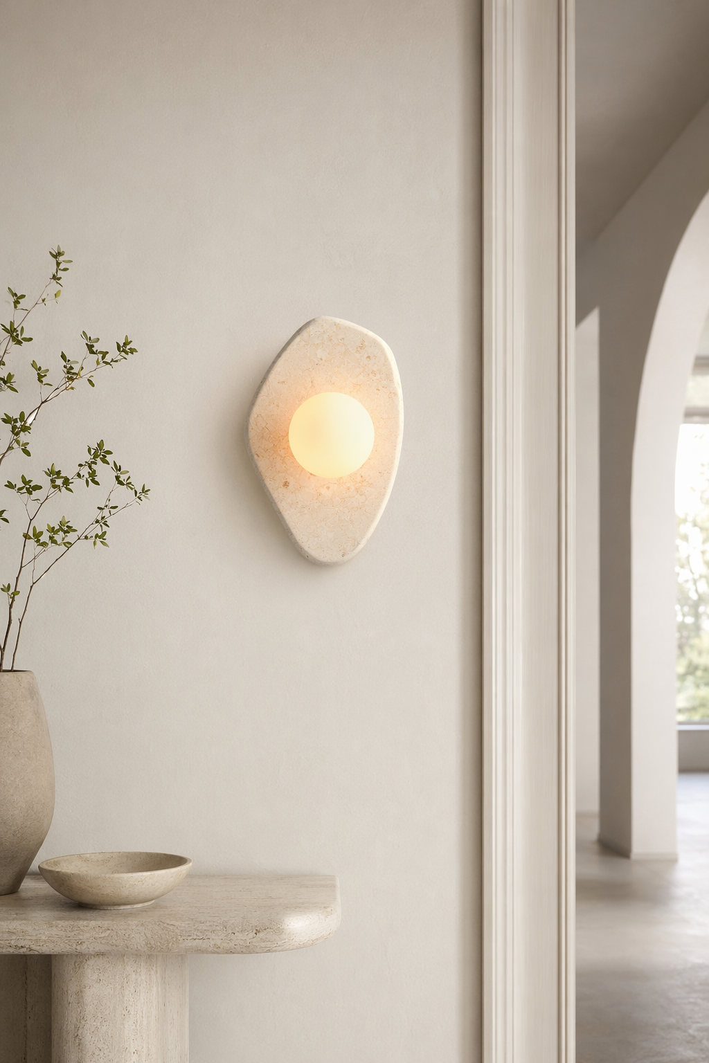 Modern Organic Stone Oval Wall Sconce - 02 02-generated-hallway-scene