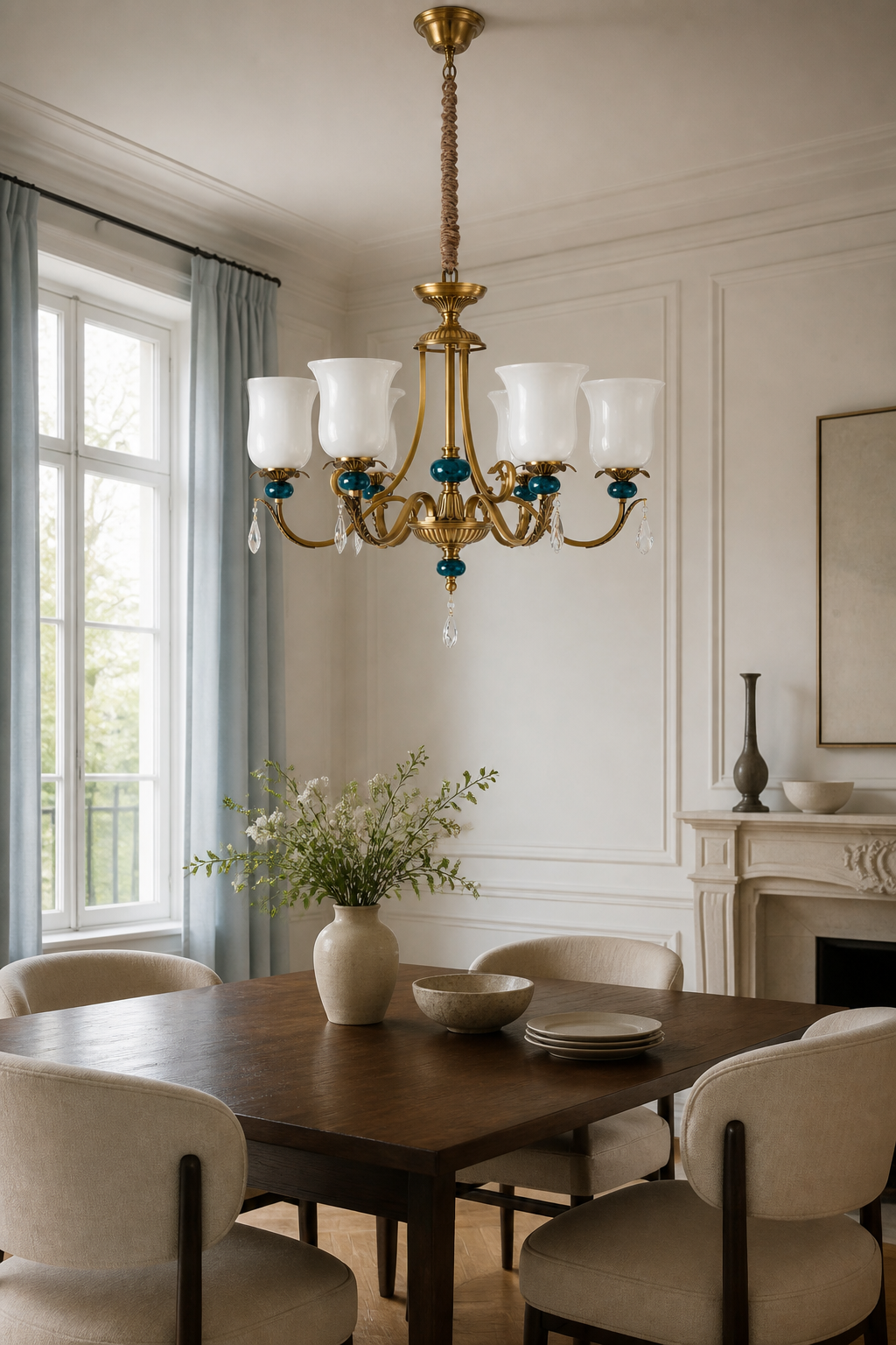 Marcelline chandelier in a restrained French dining room