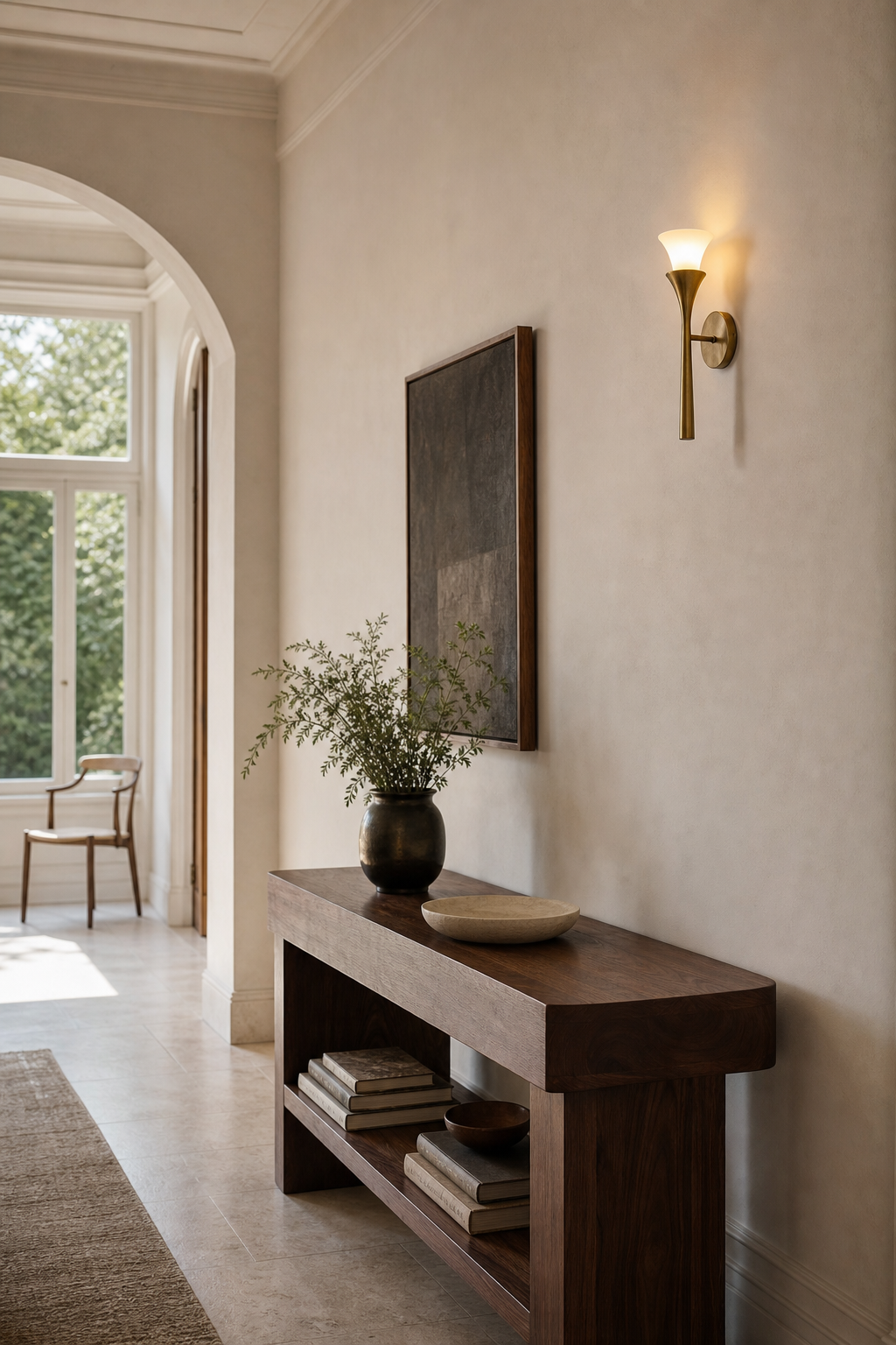Sculptural Opal Glass and Alabaster Wall Sconce — Model A opal glass hallway wide daylight