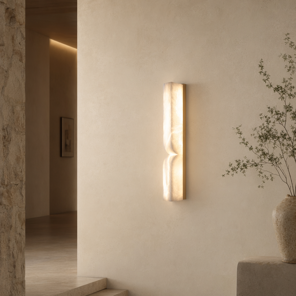 Modern Alabaster Linear Wall Sconce in Natural Brass - product image 03
