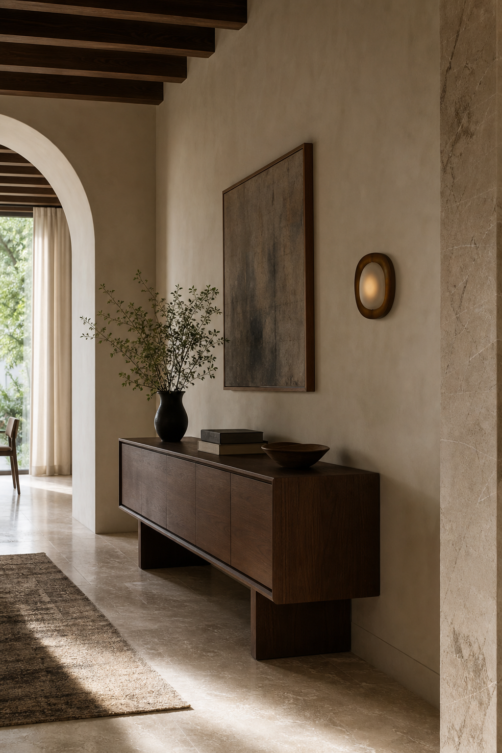 Dark Rounded Frame Wall Sconce hallway wall wide