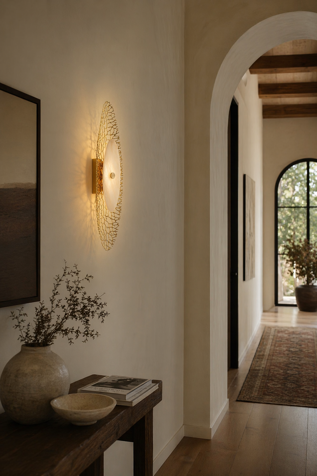 Modern Alabaster Coral Wall Sconce in Natural Brass - product image 03