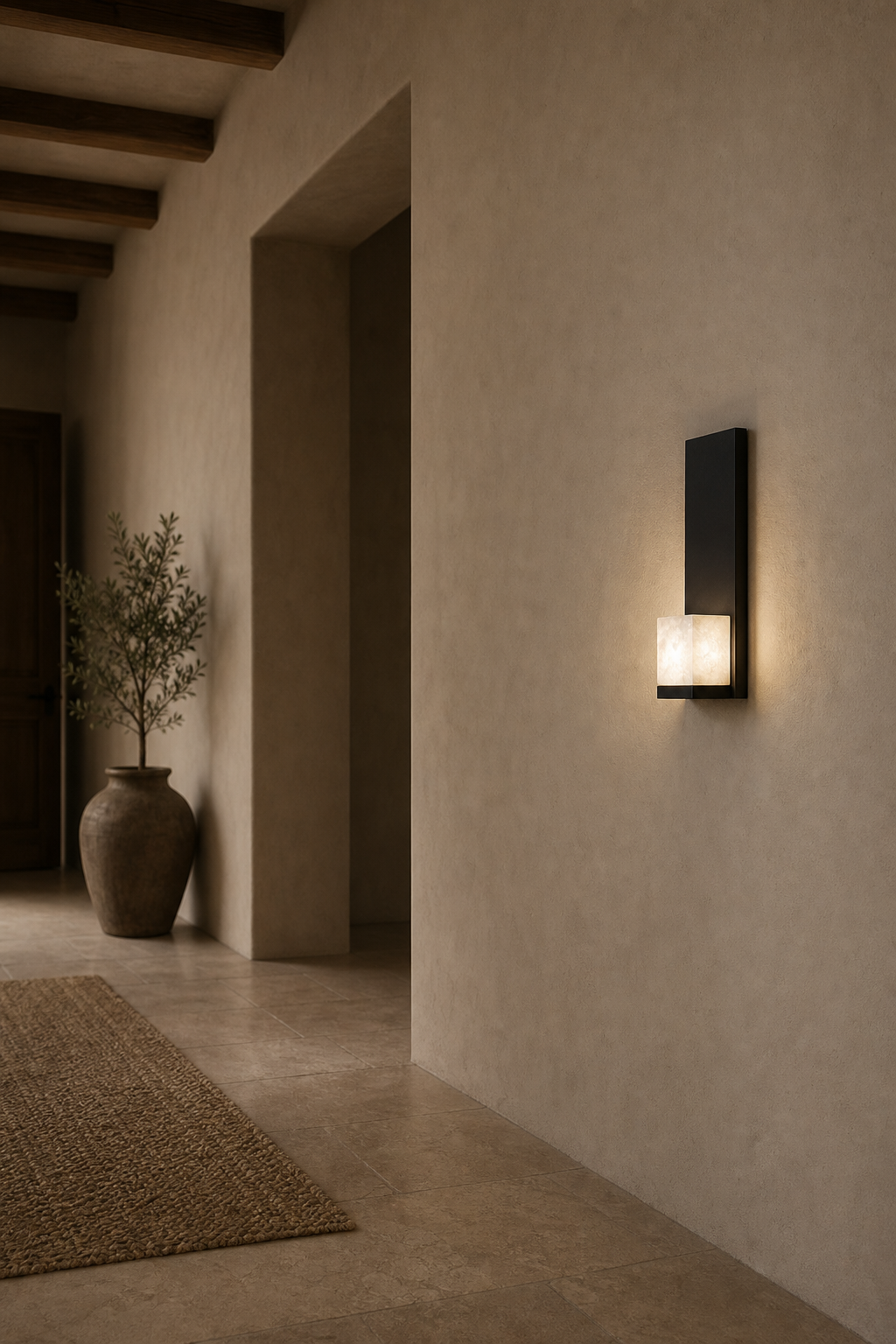 Modern Snowflake Alabaster Wall Sconce in Brushed Black - product image 02