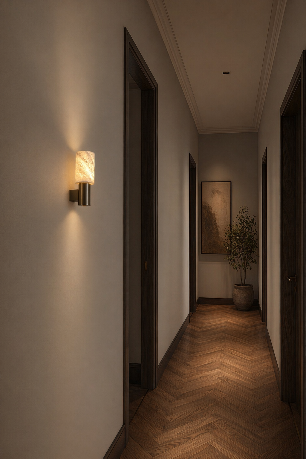 Modern Natural Stone Cylinder Wall Sconce - generated main 02 02-hallway-wall-wide