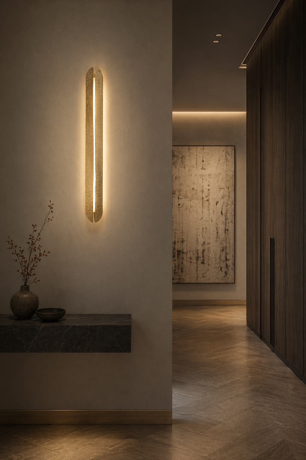Modern Etched Brass Linear Wall Sconce in Antique Brass - product image 04