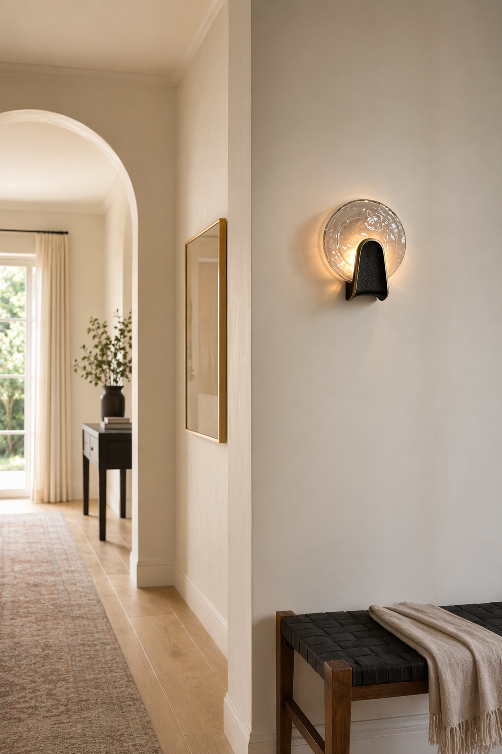 Modern Smoky Glass Round Wall Sconce - 02 02-hallway-wall-wide