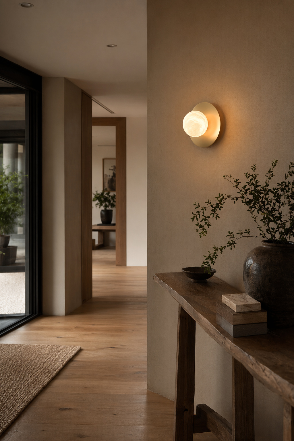 Modern Alabaster Globe Wall Sconce in Natural Brass - product image 03