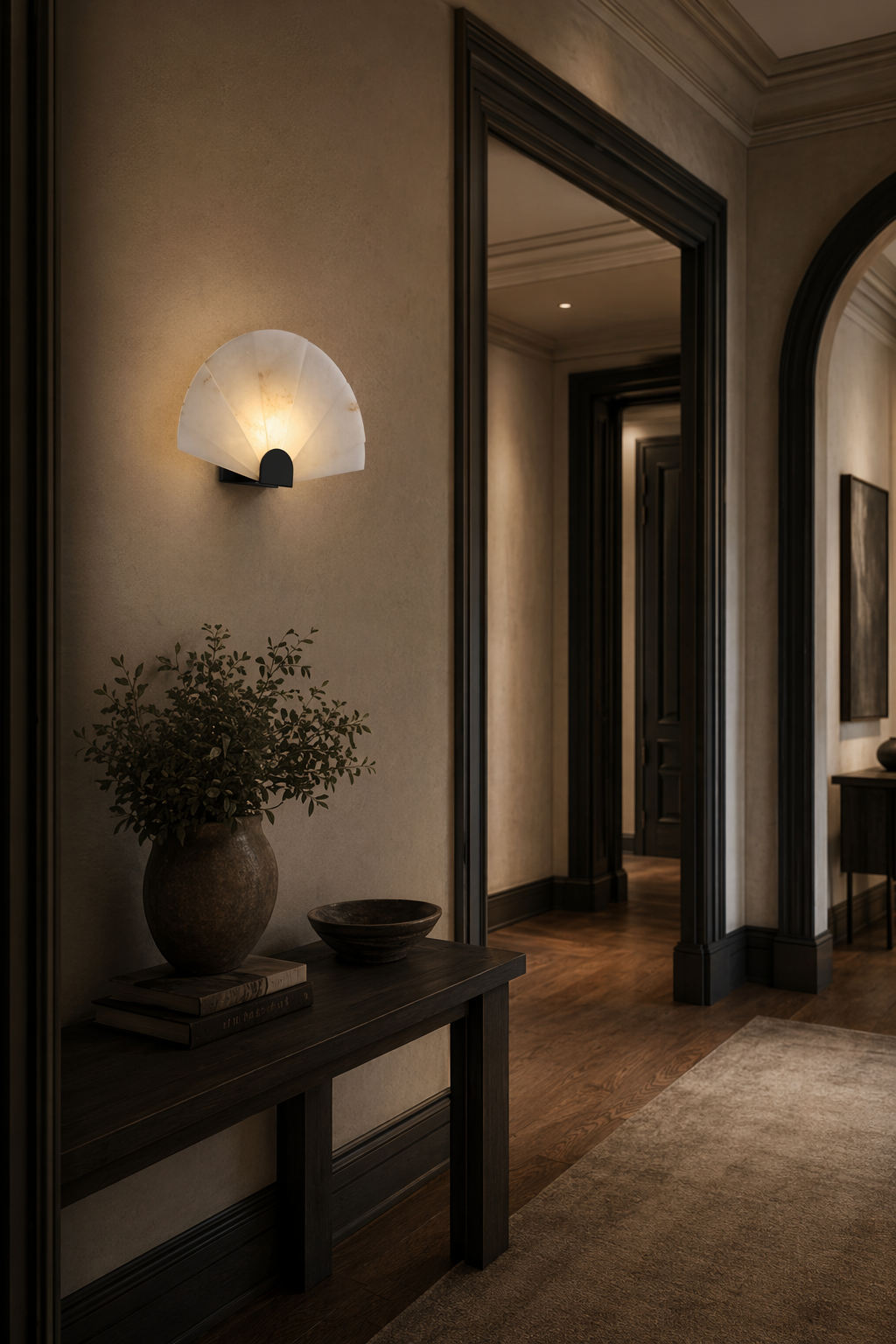 Modern Snowflake Alabaster Fan Wall Sconce in Matte Black - product image 02