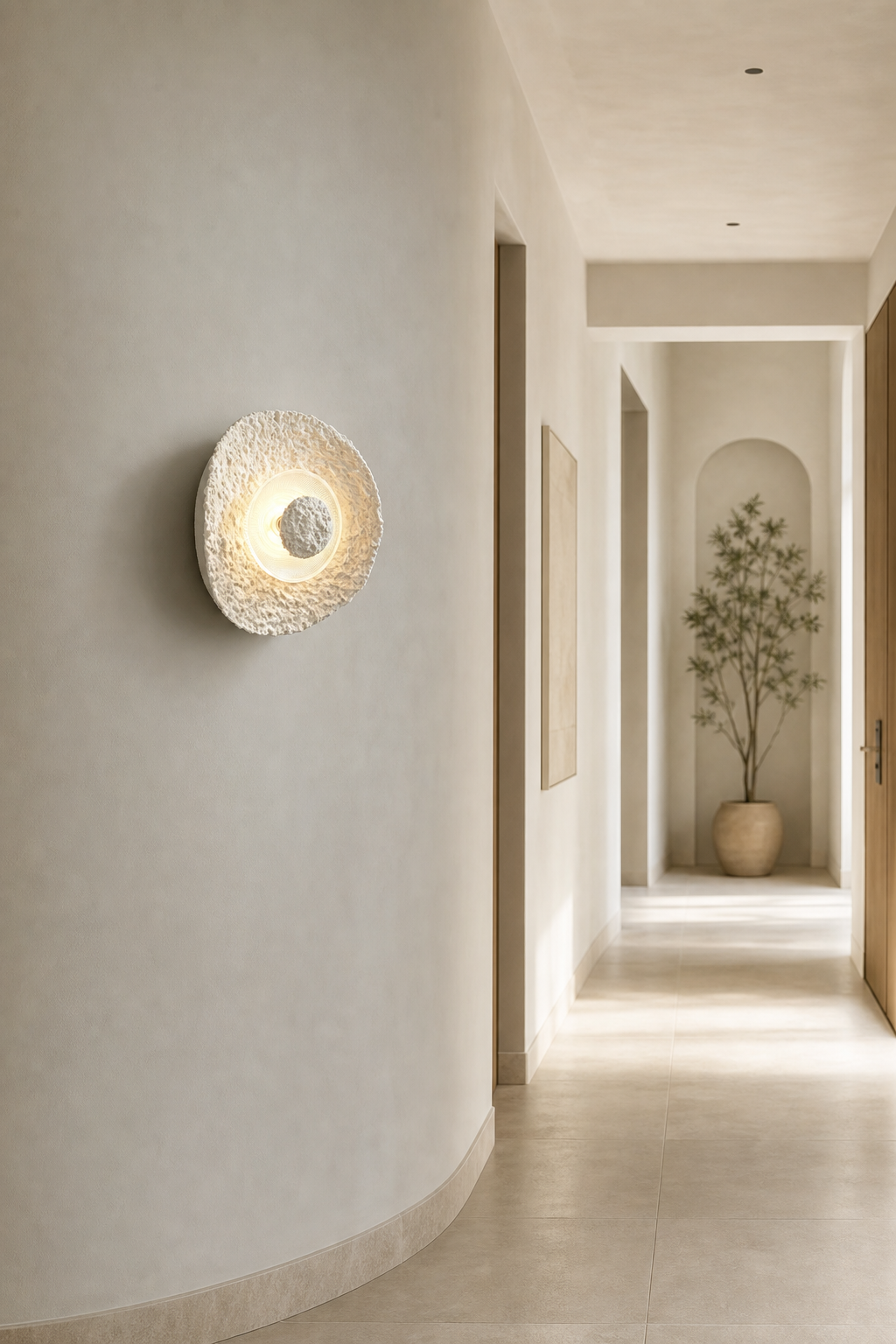 Textured Alabaster Disc Wall Sconce - generated main 02 02-hallway-wall-wide
