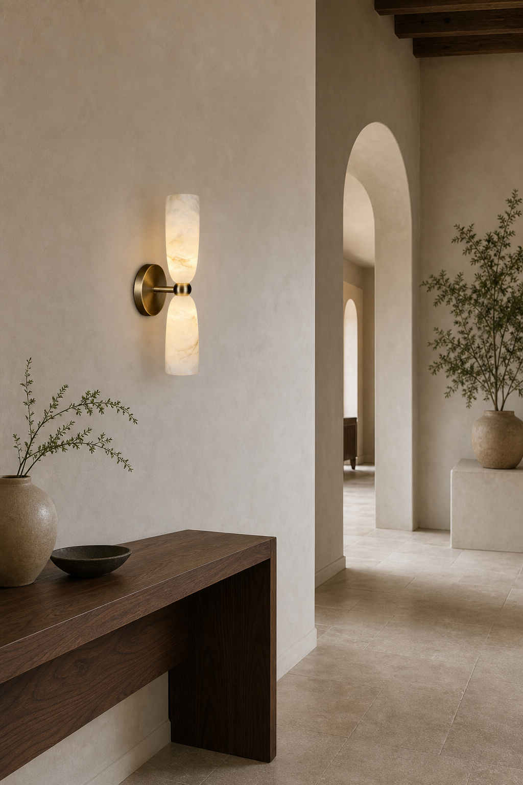 Double Alabaster Cylinder Wall Sconce hallway wall wide