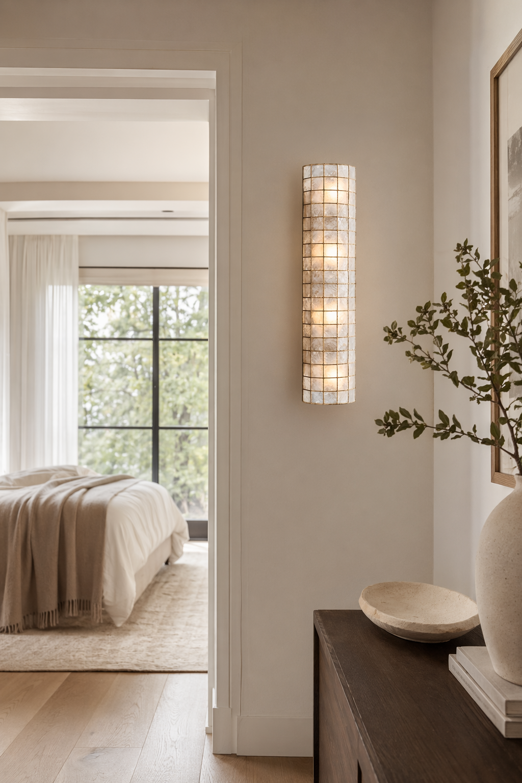 Modern Capiz Shell Mosaic Wall Sconce - 02 02-hallway-wall-wide