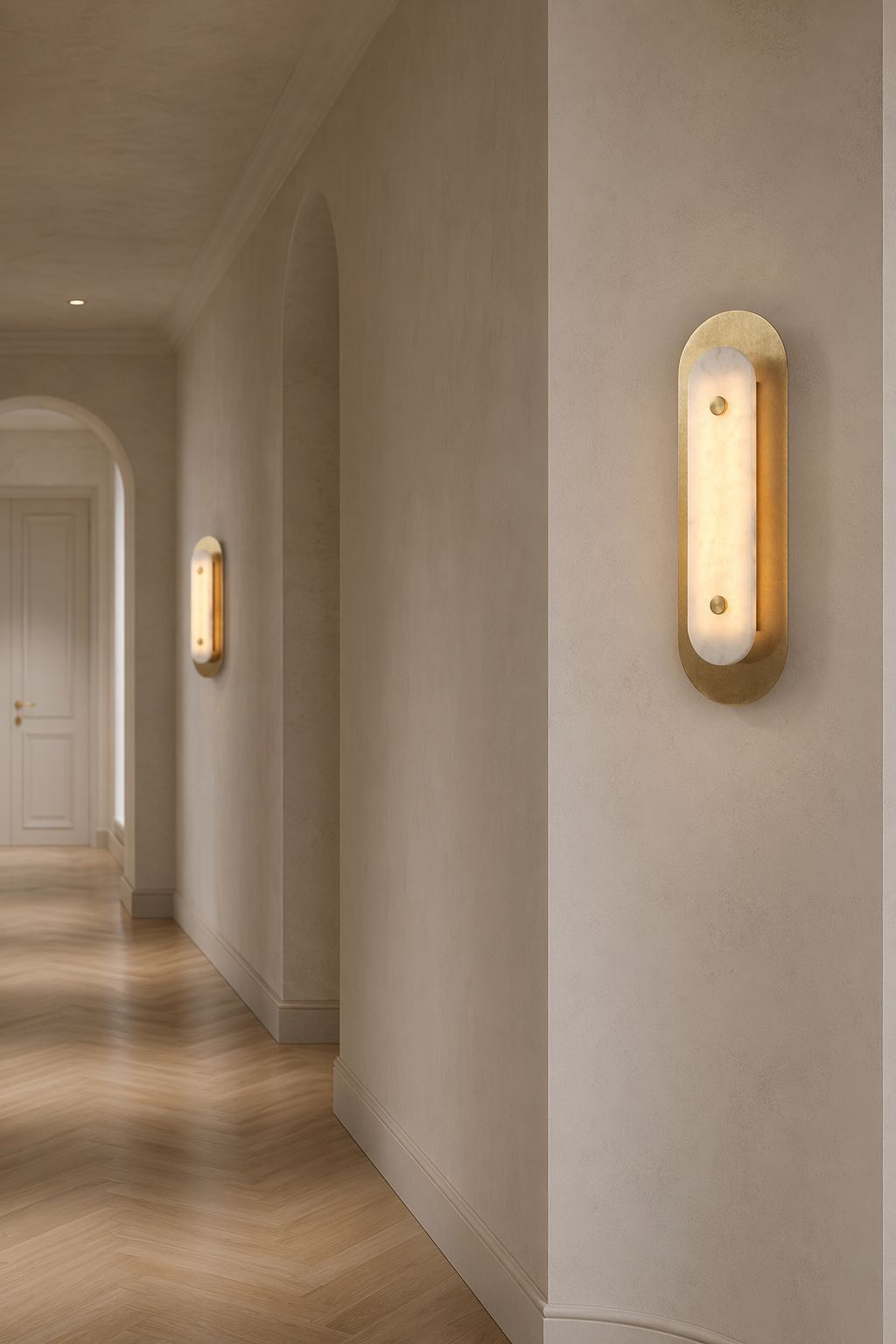 Modern Brass Marble Oval LED Wall Sconce - 02 02-hallway-wall-wide