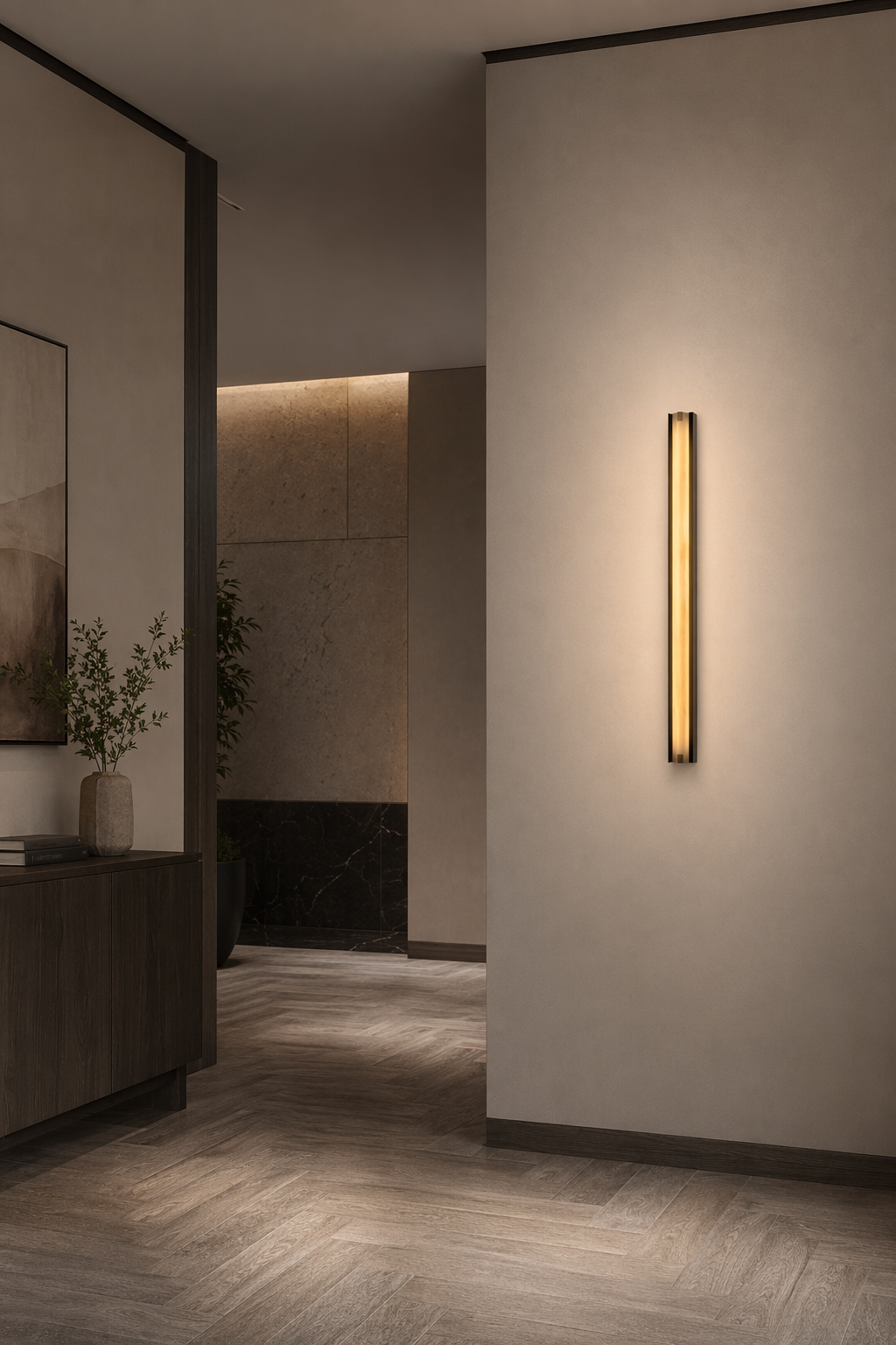 Modern Alabaster Linear Wall Sconce in Antique Brass - product image 02