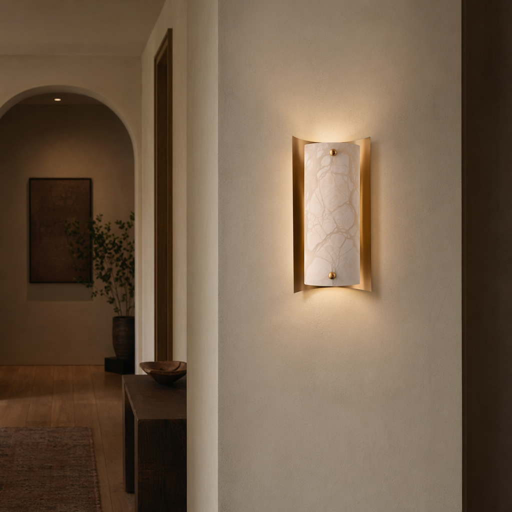 Modern Alabaster Rectangular Wall Sconce in Natural Brass - product image 02