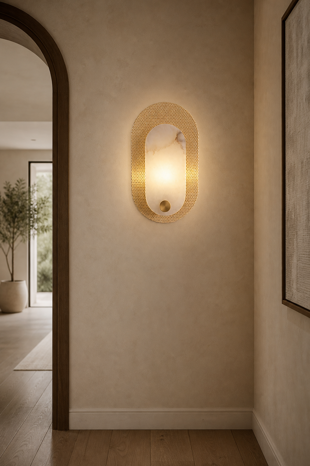 Modern Alabaster Oval Wall Sconce in Matte Gold - product image 04